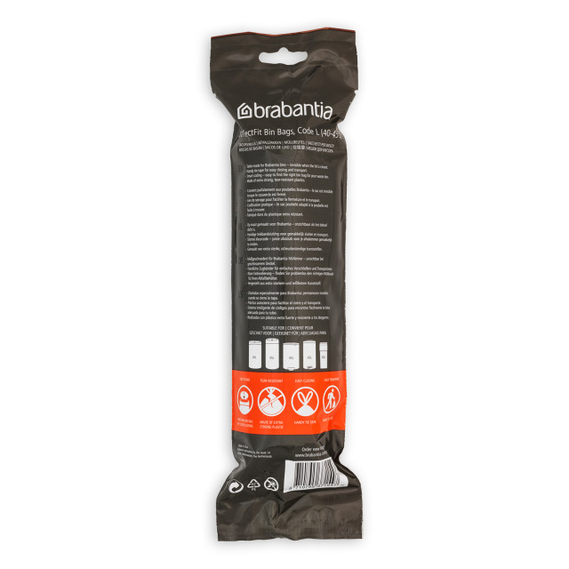 Brabantia PerfectFit Bin Bags, Pack of 10 - Code L, 45L back view
