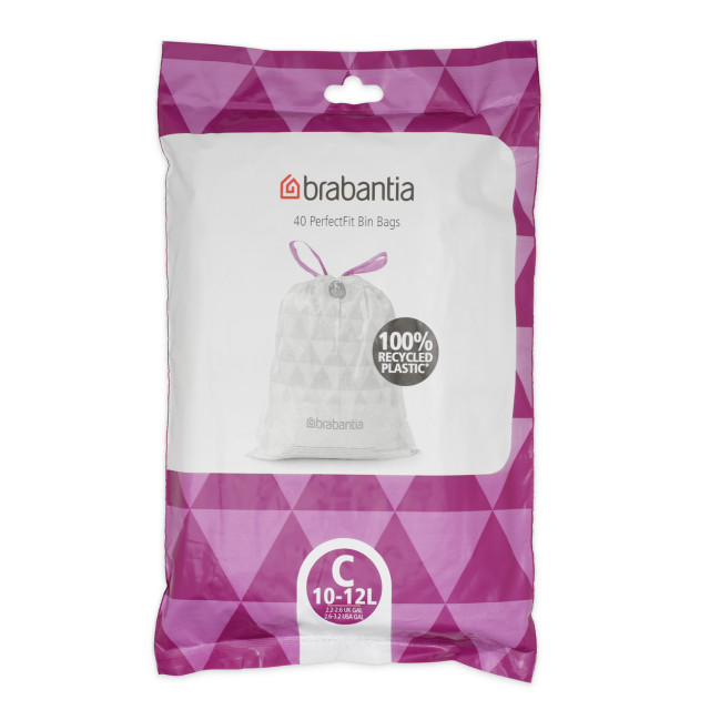 Brabantia PerfectFit Bin Bags with Dispenser, Pack of 40 - Code C, 10-12L