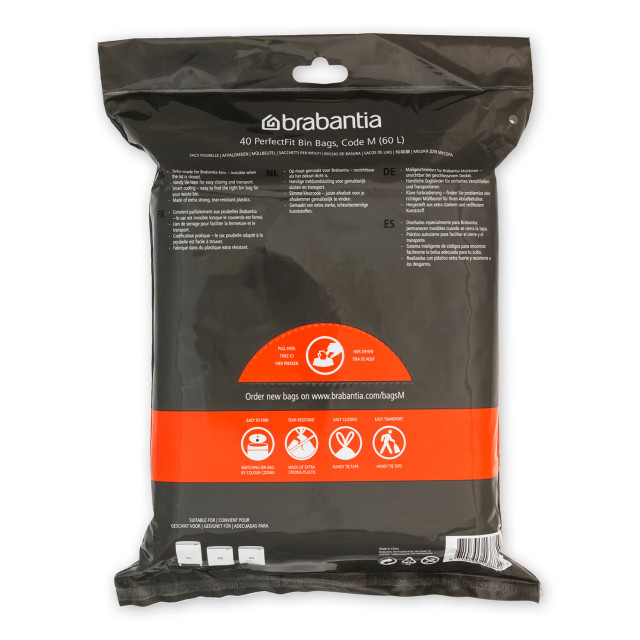 Brabantia PerfectFit Bin Bags with Dispenser, Pack of 40 - Code M, 60L back view