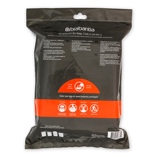Brabantia PerfectFit Bin Bags with Dispenser, Pack of 40 - Code H, 50-60L back view