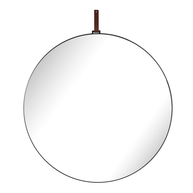 Paramount Mirrors & Prints Lexi Leather Round Mirror - Black angle