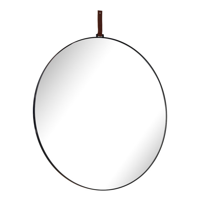 Paramount Mirrors & Prints Lexi Leather Round Mirror - Black