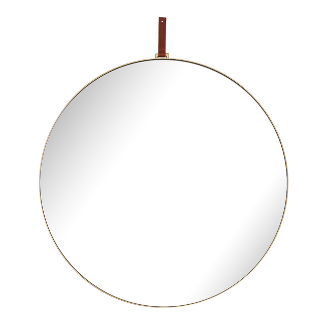 Paramount Mirrors & Prints Lexi Leather Round Mirror - Gold angle