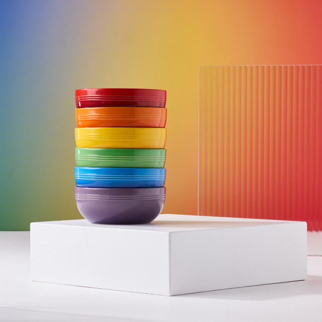 Le Creuset Rainbow Collection Coupe Cereal Bowls, Set of 6 stacked