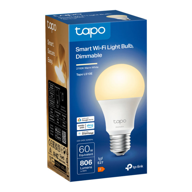TP Link Tapo L510E Smart Wi-Fi Dimmable Light Bulb packaging