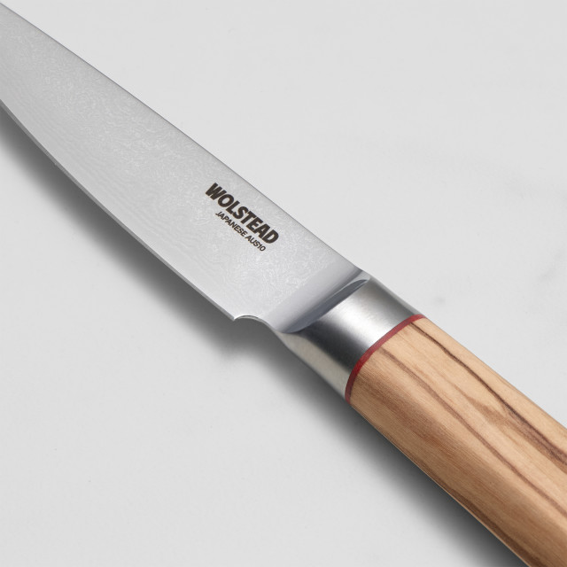 Wolstead Satoru Damascus Utility Knife, 12.5cm close up of knife blade