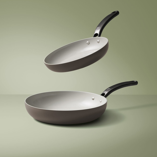 Wolstead Mineral Ceramic Non-Stick Frying Pans, Set of 2 - Pebble