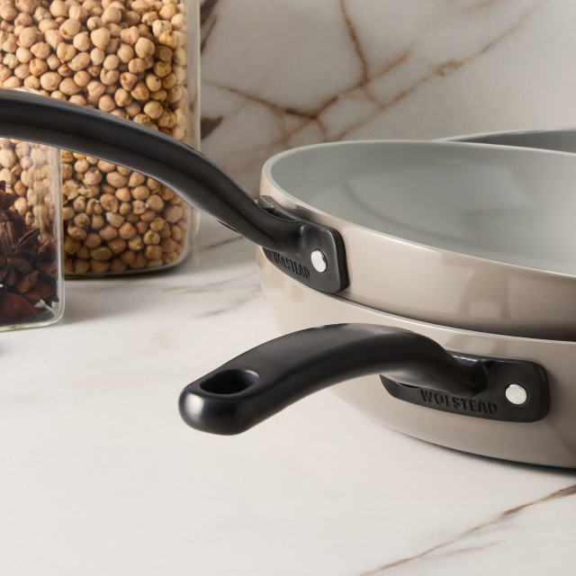 Wolstead Mineral Ceramic Non-Stick Frying Pans, Set of 2 - Pebble