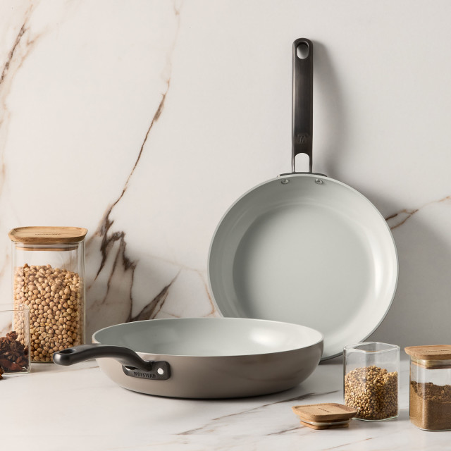 Wolstead Mineral Ceramic Non-Stick Frying Pans, Set of 2 - Pebble