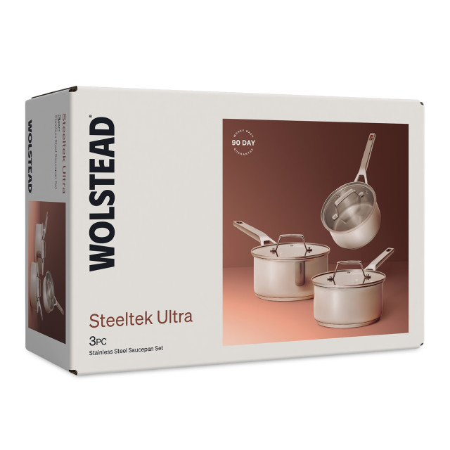 Wolstead Steeltek Ultra Stainless Steel Saucepan Set, 3-Piece