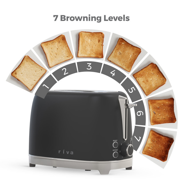 Riva Stainless Steel 2-Slice Toaster, 930W - Matte Black
