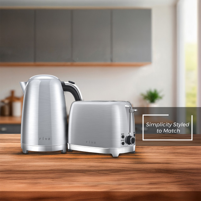 Riva Stainless Steel 2-Slice Toaster, 930W - Brushed Silver with kettle