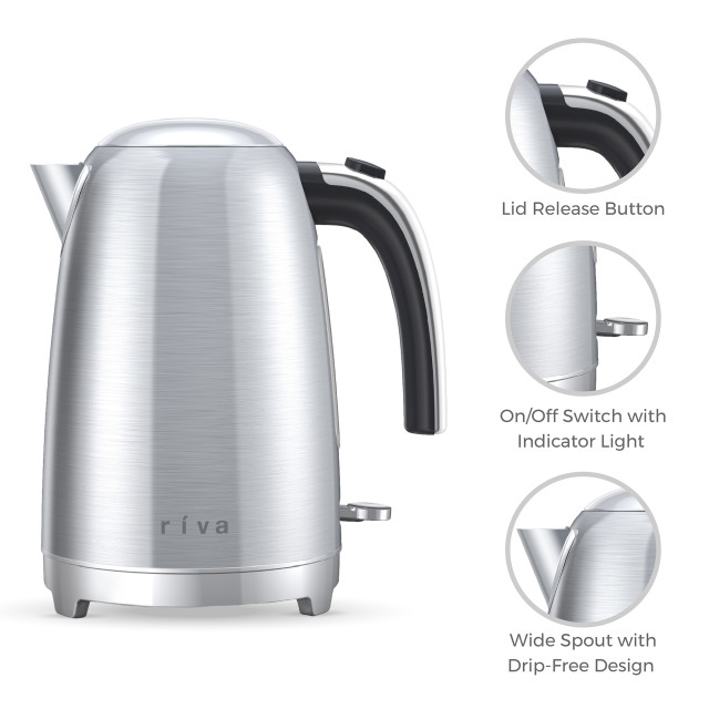Riva Stainless Steel Kettle, 1.7L - Brushed Silver