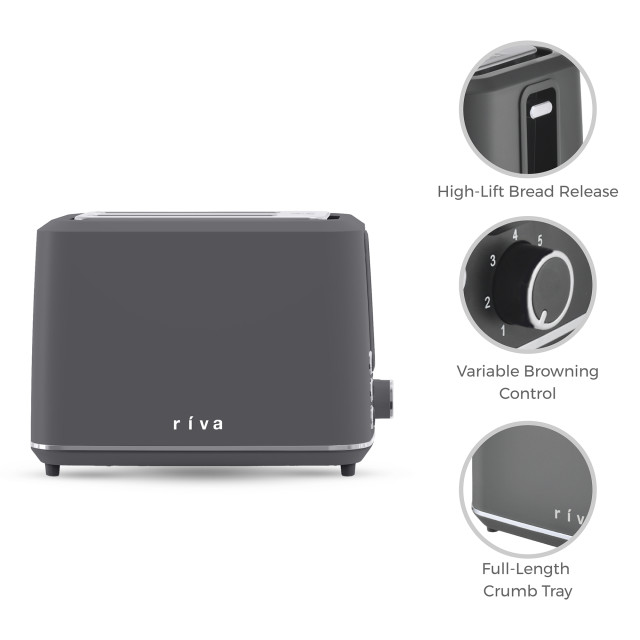 Riva Cool Touch 2-Slice Toaster, 930W - Coal Grey