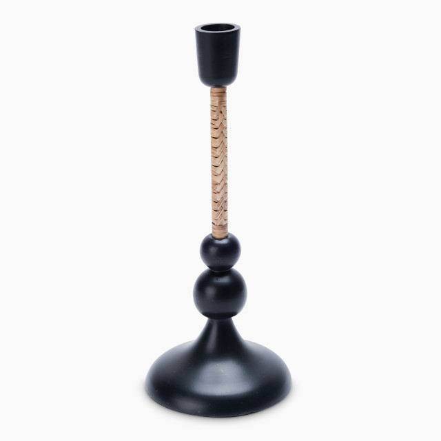 Thread Office Black Aluminium & Rattan Dinner Candle Holder