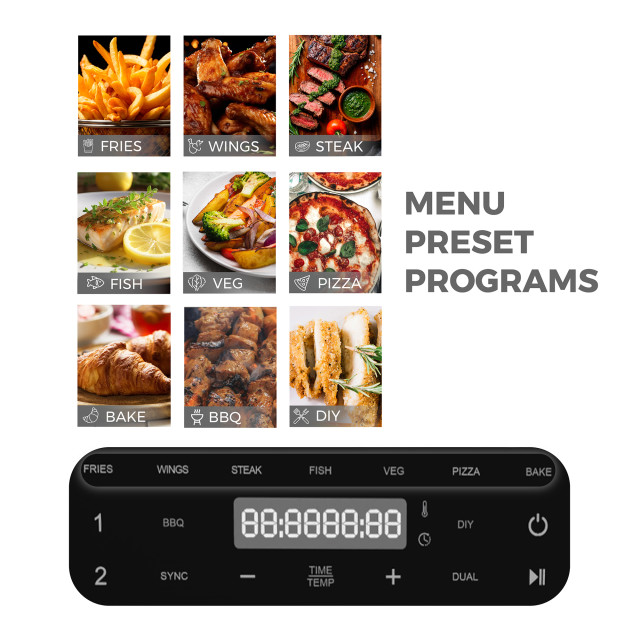 Riva Vertical Digital Dual Airfryer, 11L settings