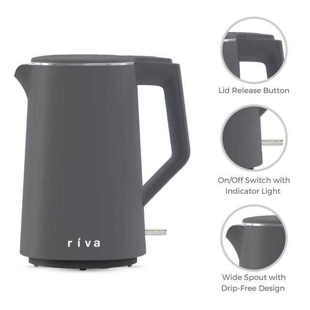 Riva Cool Touch Kettle, 1.7L - Coal Grey