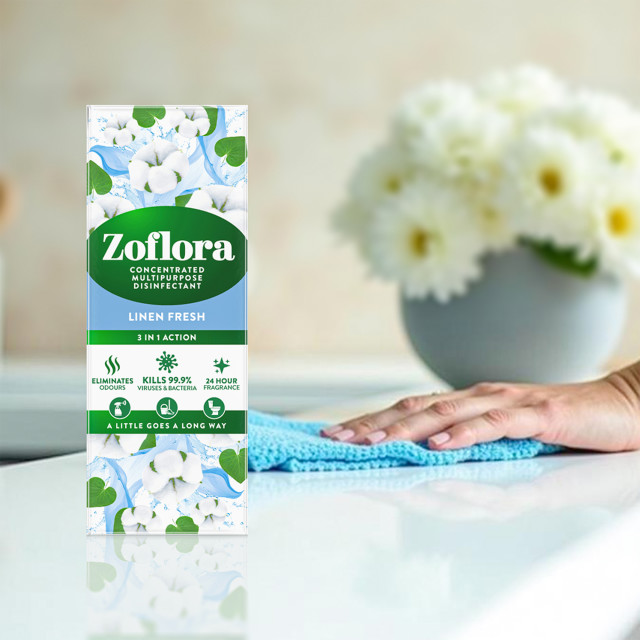 Zoflora Linen Fresh Concentrated Disinfectant, 500ml cleaning counter top