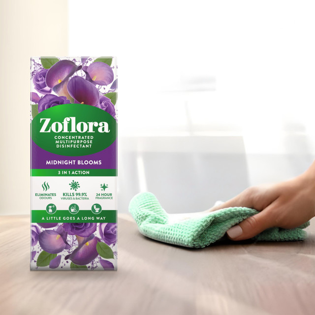 Zoflora Midnight Blooms Concentrated Disinfectant, 500ml cleaning desk