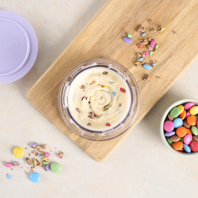 ice cream in container with sweets