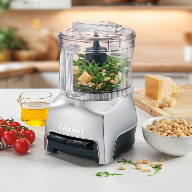 Cuisinart Pixie Chopper Mini Food Processor, 700ml on counter with ingredients