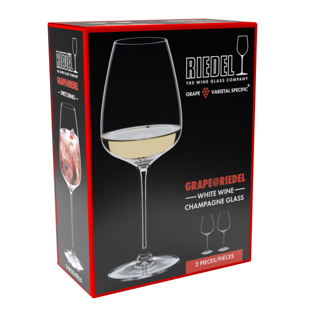Riedel Grape White Wine & Champagne Spritz Glasses, Set of 2 packaging