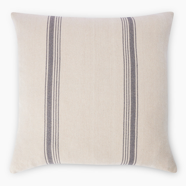 Thread Office Grey Sky Yarn Dye Herringbone Stripe Scatter Cushion with Feather Blend Inner, 60cm x 60cm
