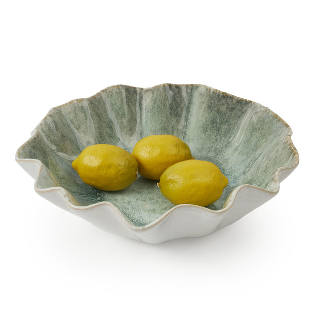 Humble & Mash Scalloped Coastal Speckled Bowl, 35cm - Green