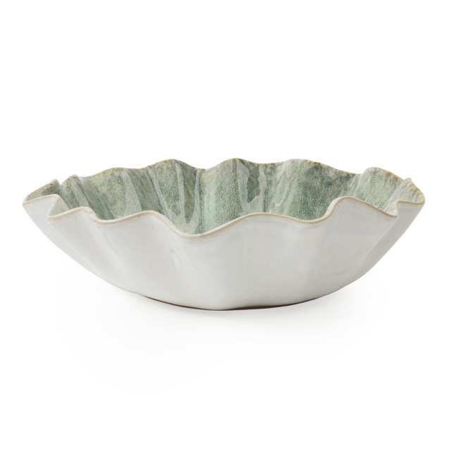 Humble & Mash Scalloped Coastal Speckled Bowl, 35cm - Green