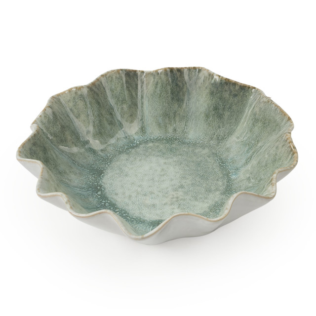Humble & Mash Scalloped Coastal Speckled Bowl, 35cm - Green