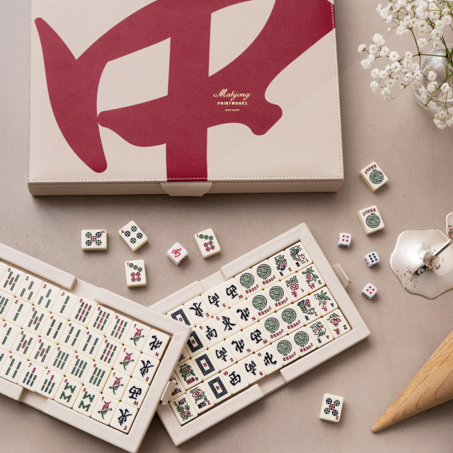 Printworks Reverra Mahjong Game open on a table