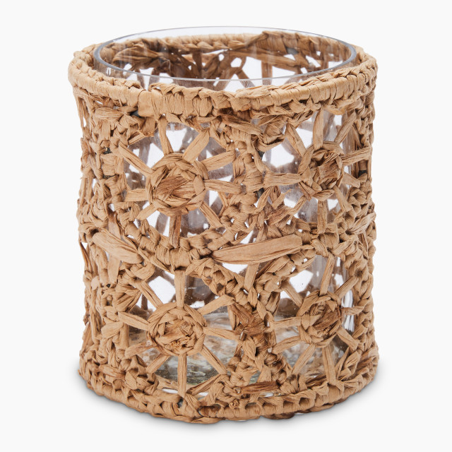Thread Office Rattan & Glass Medallion Votive Candle Holder side view