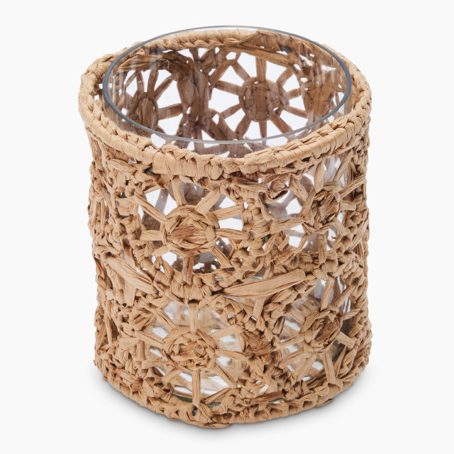 Thread Office Rattan & Glass Medallion Votive Candle Holder