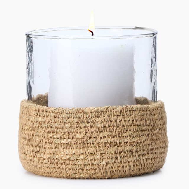 Thread Office Glass & Seagrass Candle Holder