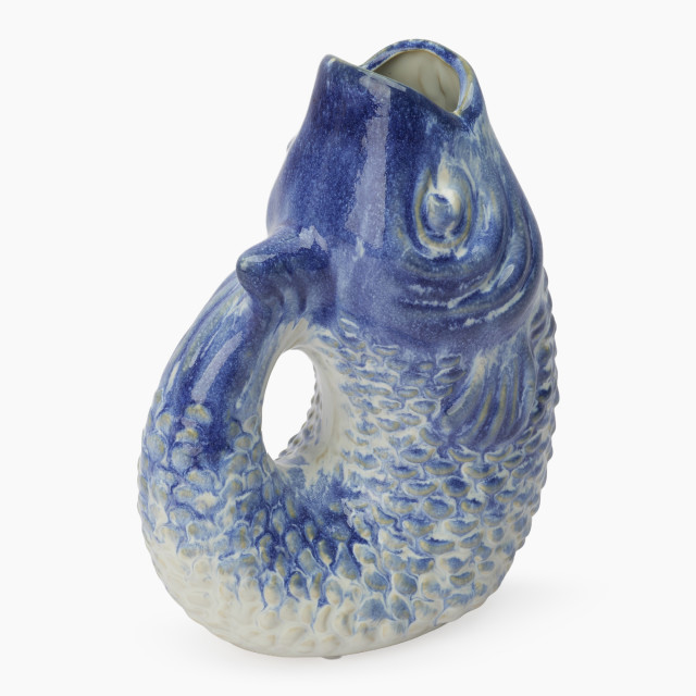 Thread Office Ceramic Blue Fish Bud Vase, 21.5cm