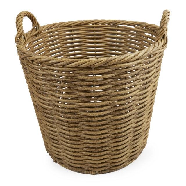 Thread Office PE Rattan Woven Round Basket With Handles - Medium