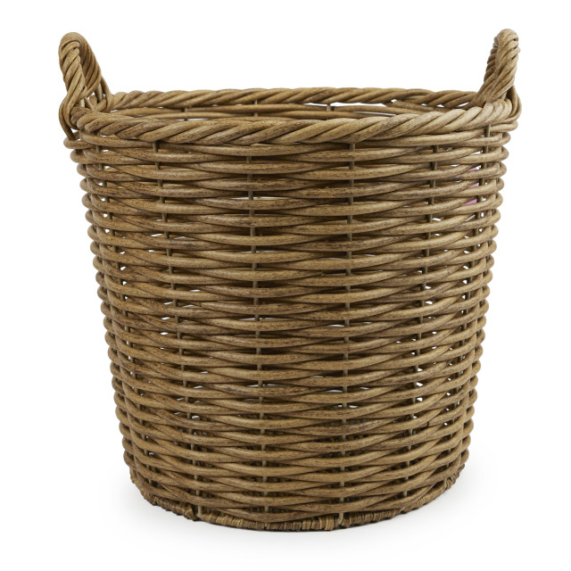 Thread Office PE Rattan Woven Round Basket With Handles - Medium