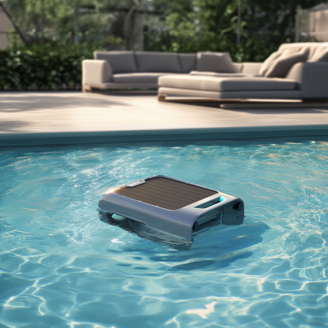 Aiper Surfer S2 Cordless Solar Robotic Skimmer in a pool