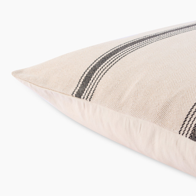 Thread Office Black Yarn Dye Herringbone Stripe Scatter Cushion with Feather Blend Inner, 60cm x 60cm close up