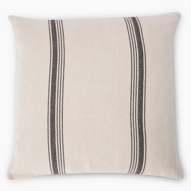 Thread Office Black Yarn Dye Herringbone Stripe Scatter Cushion with Feather Blend Inner, 60cm x 60cm