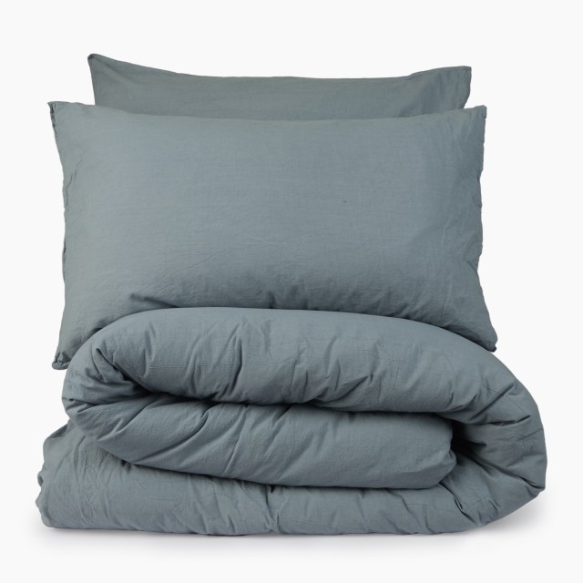 Thread Office Smoke Blue Washed Cotton Duvet Cover Set - Super King