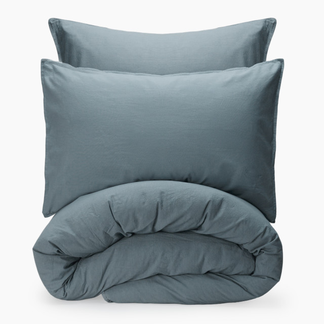 Pack Shot image of Thread Office Smoke Blue Washed Cotton Duvet Cover Set