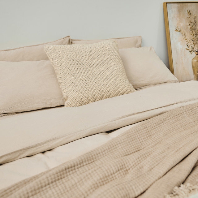Thread Office Sand Beige Washed Cotton Duvet Cover Set