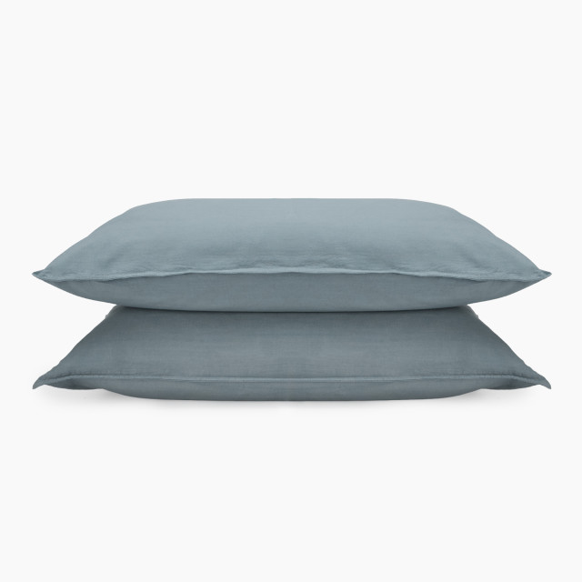 Thread Office Smoke Blue Washed Cotton Pillowcases, Set of 2 - Standard