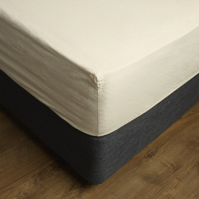 Thread Office Sand Beige Washed Cotton Fitted Sheet - King