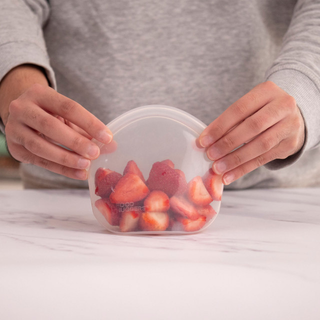 Food Huggers Reusable Silicone Hugger Bag, 400ml - Clear with strawberries