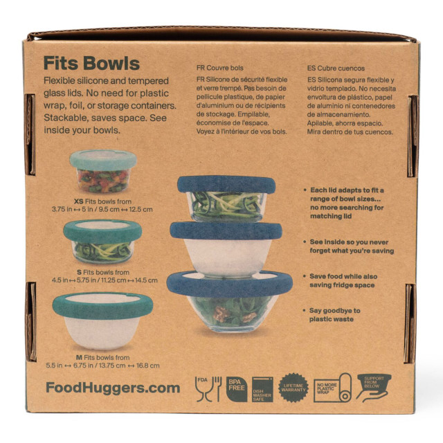 Food Huggers Adjustable Silicone & Glass Lids, Set of 3 - Terracotta packaging