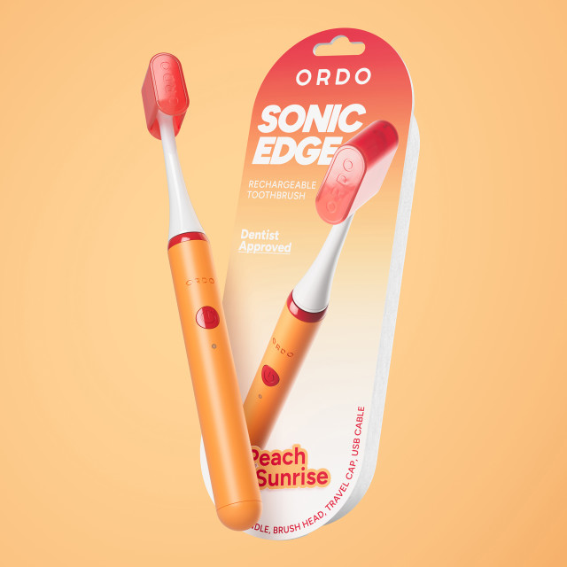 Ordo Sonic Edge Rechargeable Toothbrush - Peach Sunrise with packaging