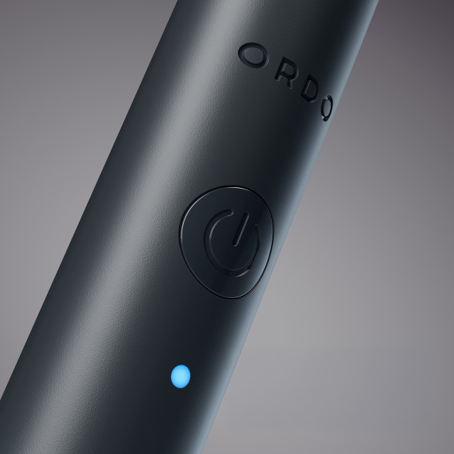 Ordo Sonic Edge Rechargeable Toothbrush - Charcoal on/off button close up