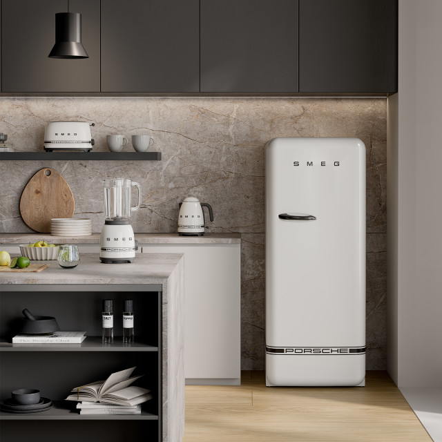 Smeg Porsche x Smeg Retro Style Full Refrigerator, 270L - Carrara White